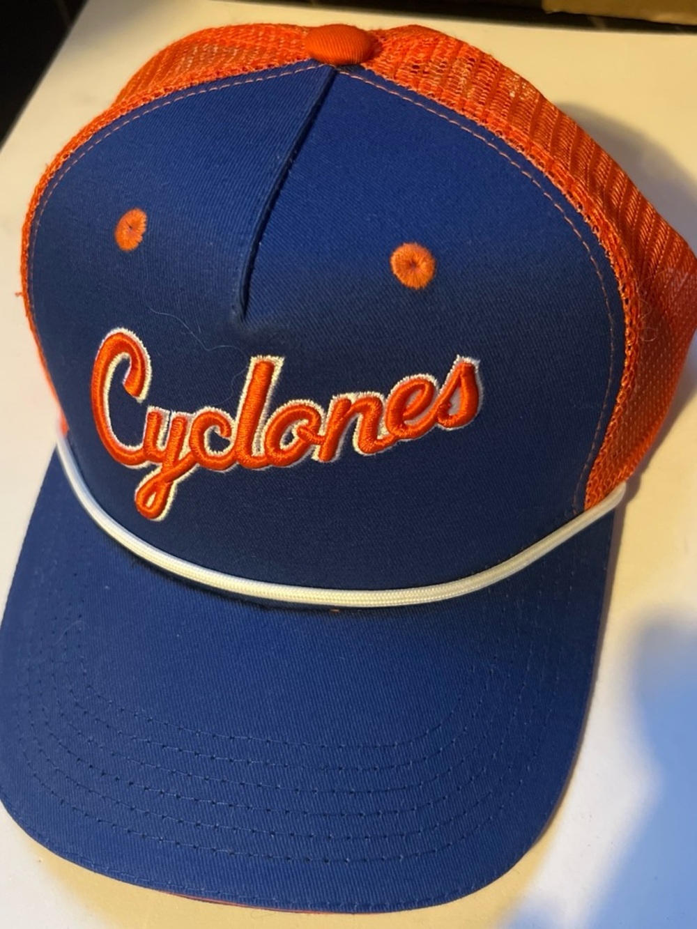 NY Cyclones Mesh-Back Trucker Hat in Blue and Orange